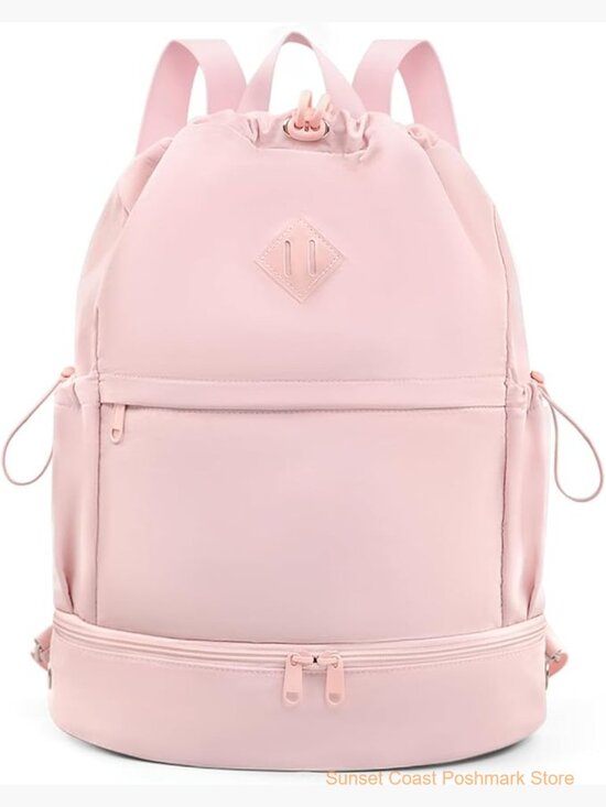 Handbags - Drawstring Backpack Gym Bag with Shoe Compartment Wet Pocket